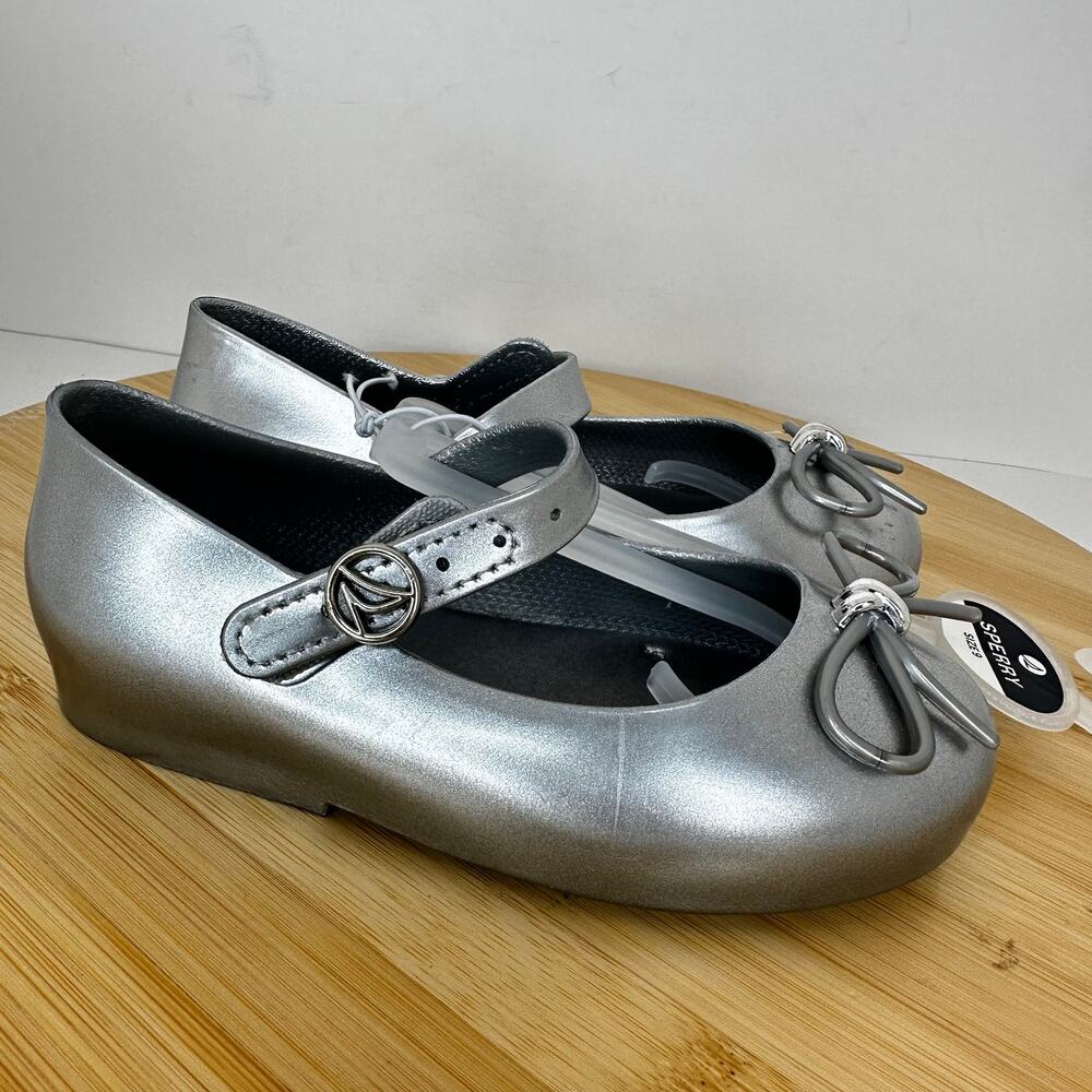 Sperry Chrome Silver Mary Jane Jelly Flats Little Girls Size 9 NEW